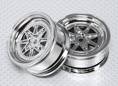 1:10 Scale Wheel Set (2pcs) Chrome Retro 7-Spoke RC Car 26mm (No Offset)