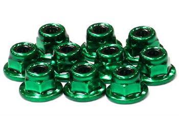 Integy Color Flanged Locknut 3mm (10) INTC24433GREEN