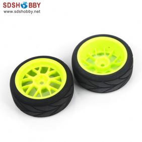 Wheels Set For 1/10 Racing Car With  Green  Hub Rim (2pcs)