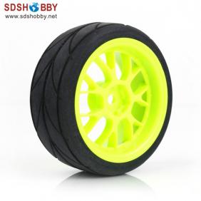 Wheels Set For 1/10 Racing Car With  Green  Hub Rim (2pcs)