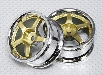 1:10 Scale Wheel Set (2pcs) Green/Chrome 5-Spoke RC Car 26mm (no offset)