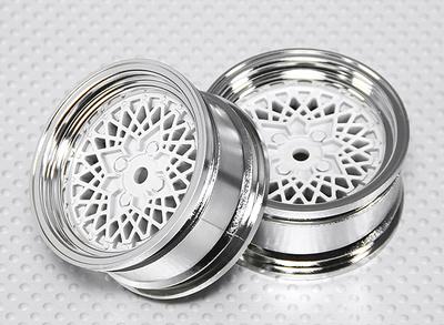 1:10 Scale Wheel Set (2pcs) Chrome/White 'Hot Wire' RC Car 26mm (No Offset)