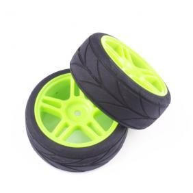 Wheels Set For 1/10 Racing Car With  Green  Hub Rim (2pcs)