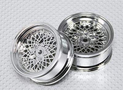 1:10 Scale Wheel Set (2pcs) Chrome 'Hot Wire' RC Car 26mm (No Offset)