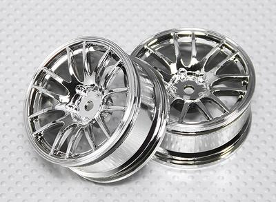 1:10 Scale Wheel Set (2pcs) Chrome Split 7-Spoke RC Car 26mm (3mm offset)