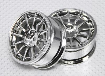 1:10 Scale Wheel Set (2pcs) Chrome 12-Spoke RC Car 26mm (no offset)