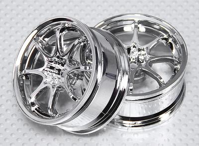 1:10 Scale Wheel Set (2pcs) Chrome 8-Spoke RC Car 26mm (3mm offset)