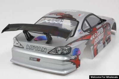 1/10 Nissan Silvia S15 Analog Painted Light Buckets RC Car Body with Rear Spoiler