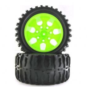 Wheels Set For 1/10 Truck With  Green  Hub Rim (2pcs)