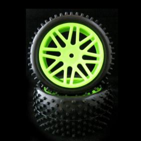 HSP Front Wheels Set 66017 (including Tires and Green Hub/Wheel Rim-2pcs) for 1/10 Buggy Car