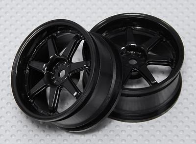 1:10 Scale Wheel Set (2pcs) Black 7-Spoke RC Car 26mm (3mm Offset)