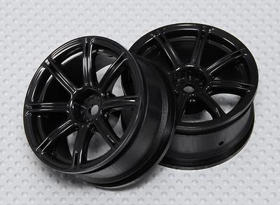 1:10 Scale Wheel Set (2pcs) Black 7-Spoke RC Car 26mm (No Offset)