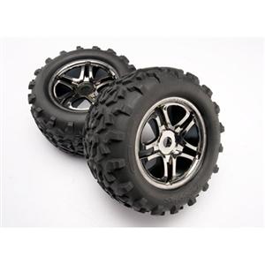 Traxxas Black Chrome Wheel/Maxx Tire (2) Revo, E-Maxx, T-Maxx TRA4983A