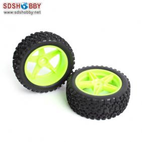 HSP Front Wheels Set 66002 (including Tires and Green Hub/Wheel Rim-2pcs) for 1/10 Buggy Car