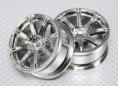 1:10 Scale Wheel Set (2pcs) Chrome 7-Spoke RC Car 26mm (No Offset)