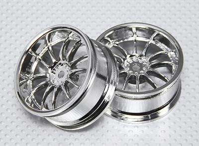 1:10 Scale Wheel Set (2pcs) Chrome Split 6-Spoke RC Car 26mm (3mm Offset)