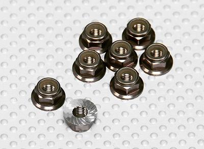 Titanium Color Anodised Aluminum M5 Nylock Wheel Nuts w/ Serrated Flange (8pcs)