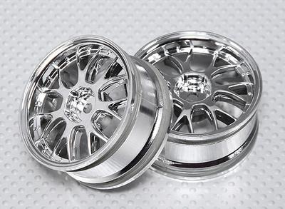 1:10 Scale Wheel Set (2pcs) Chrome 'Y' 7-Spoke RC Car 26mm (No Offset)