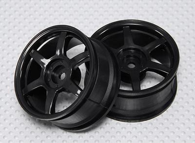 1:10 Scale Wheel Set (2pcs) Black 6-Spoke RC Car 26mm (no offset)