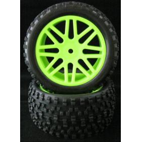 HSP Rear Wheels Set 66032 (including Tires and Green Hub/Wheel Rim-2pcs) for 1/10 Buggy Car