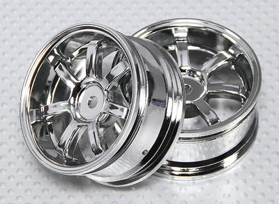 1:10 Scale Wheel Set (2pcs) Chrome 7-Spoke RC Car 26mm (3mm offset)