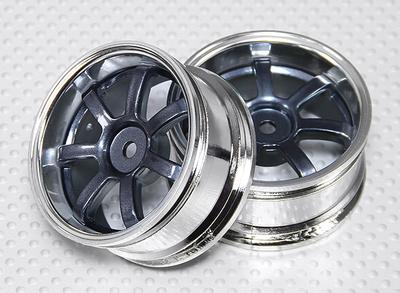 1:10 Scale Wheel Set (2pcs) Grey/Chrome 5-Spoke RC Car 26mm (3mm offset)