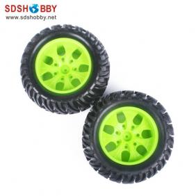 Wheels Set For 1/10 Truck With Green Hub Rim  (2pcs)