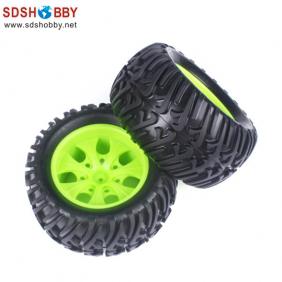 Wheels Set For 1/10 Truck With Green Hub Rim  (2pcs)