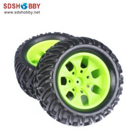 Wheels Set For 1/10 Truck With Green Hub Rim  (2pcs)