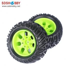 Wheels Set For 1/10 Truck With Green Hub Rim  (2pcs)