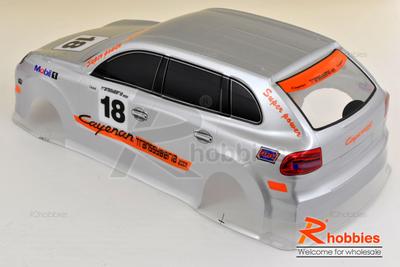 1/10 Porsche Cayenne Turbo Analog Painted RC Car Body with Rear Spoiler &amp; Mirror (Silver)